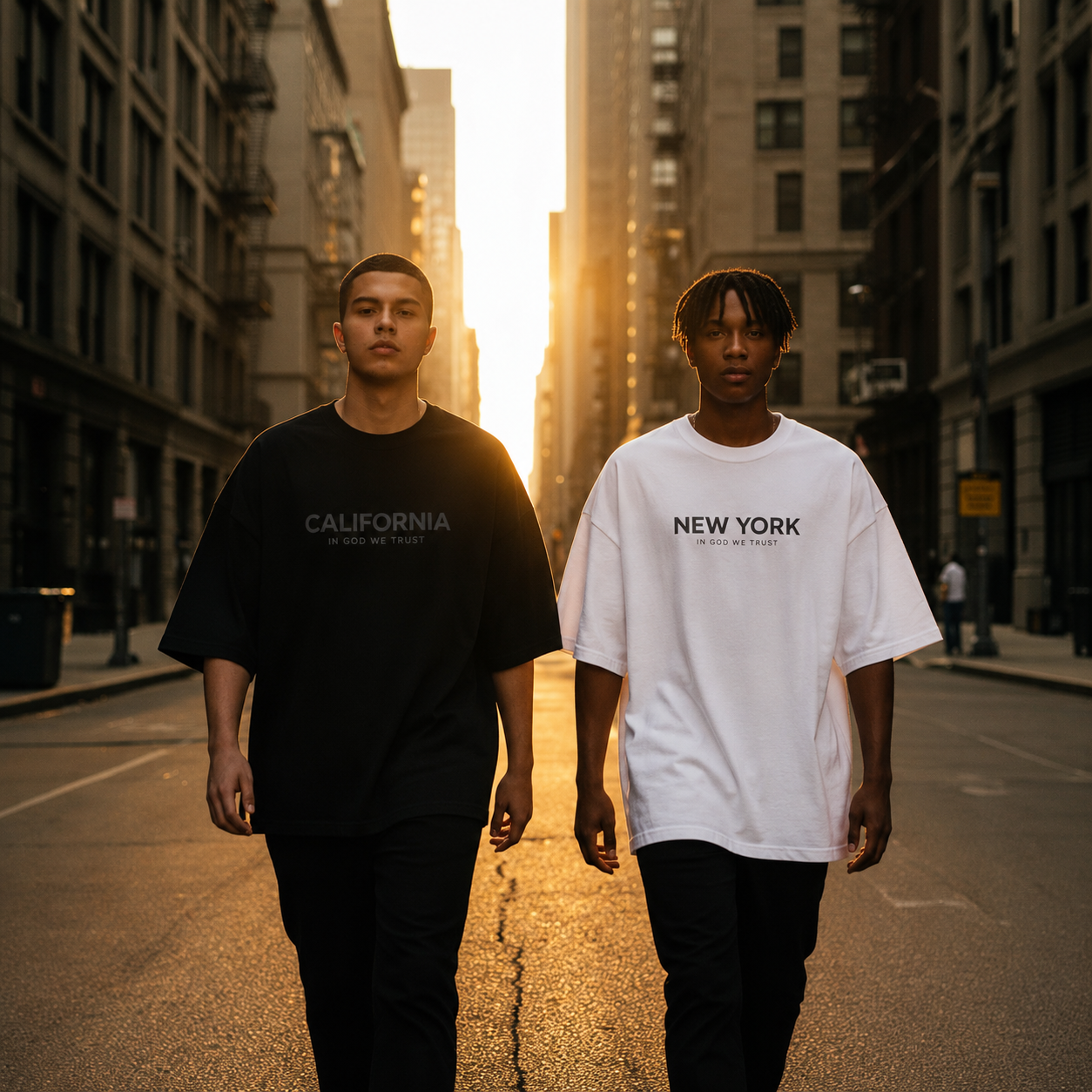 Fifty streetwear lookbook with American urban backdrop
